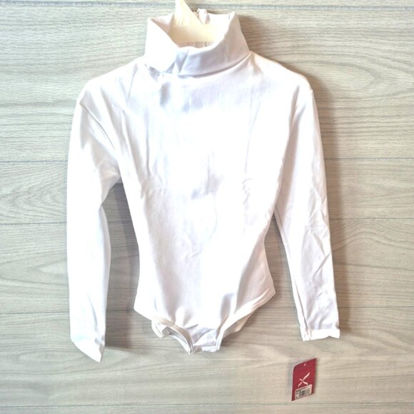 Capezio Turtleneck Child S White Snap Bodysuit Leotard Cheer Dance TB123C NEW - Picture 1 of 3